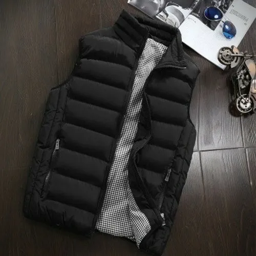 2021 Autumn Winter New Men Cotton Vest Jacket Solid Color Sleeveless