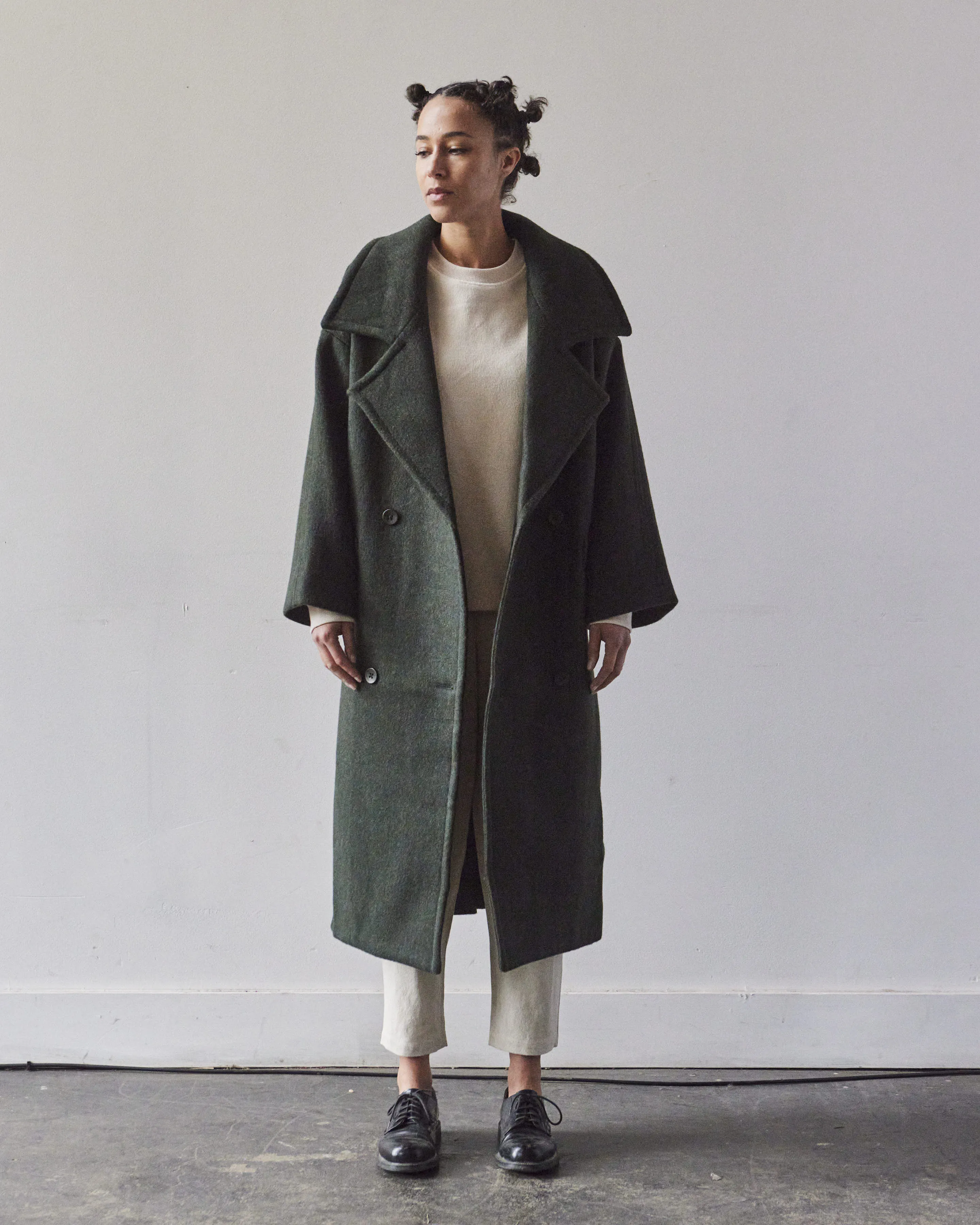 7115 Oversized Wool Coat, Dark Moss