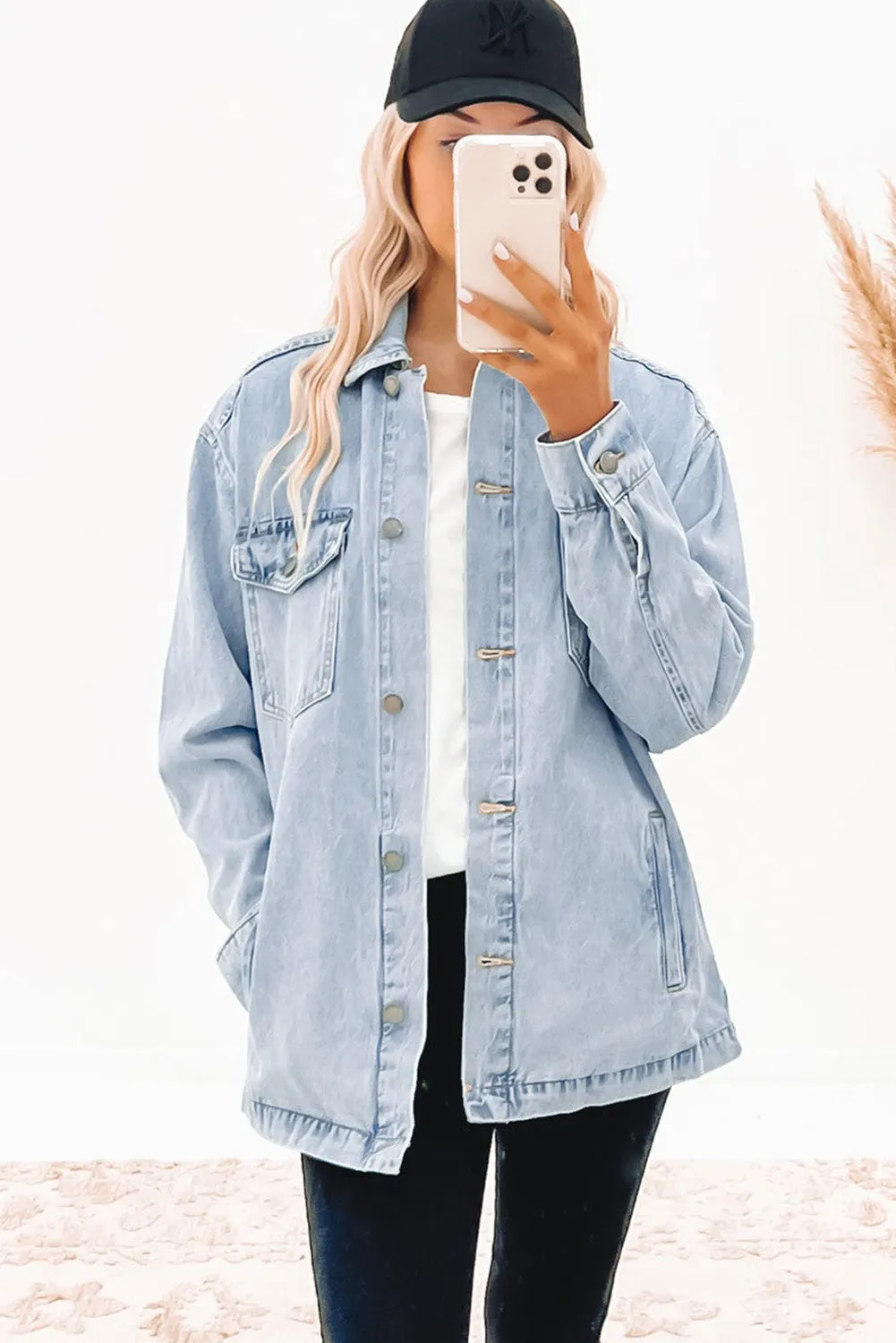 Acid Wash Flap Pocket Boyfriend Shacket