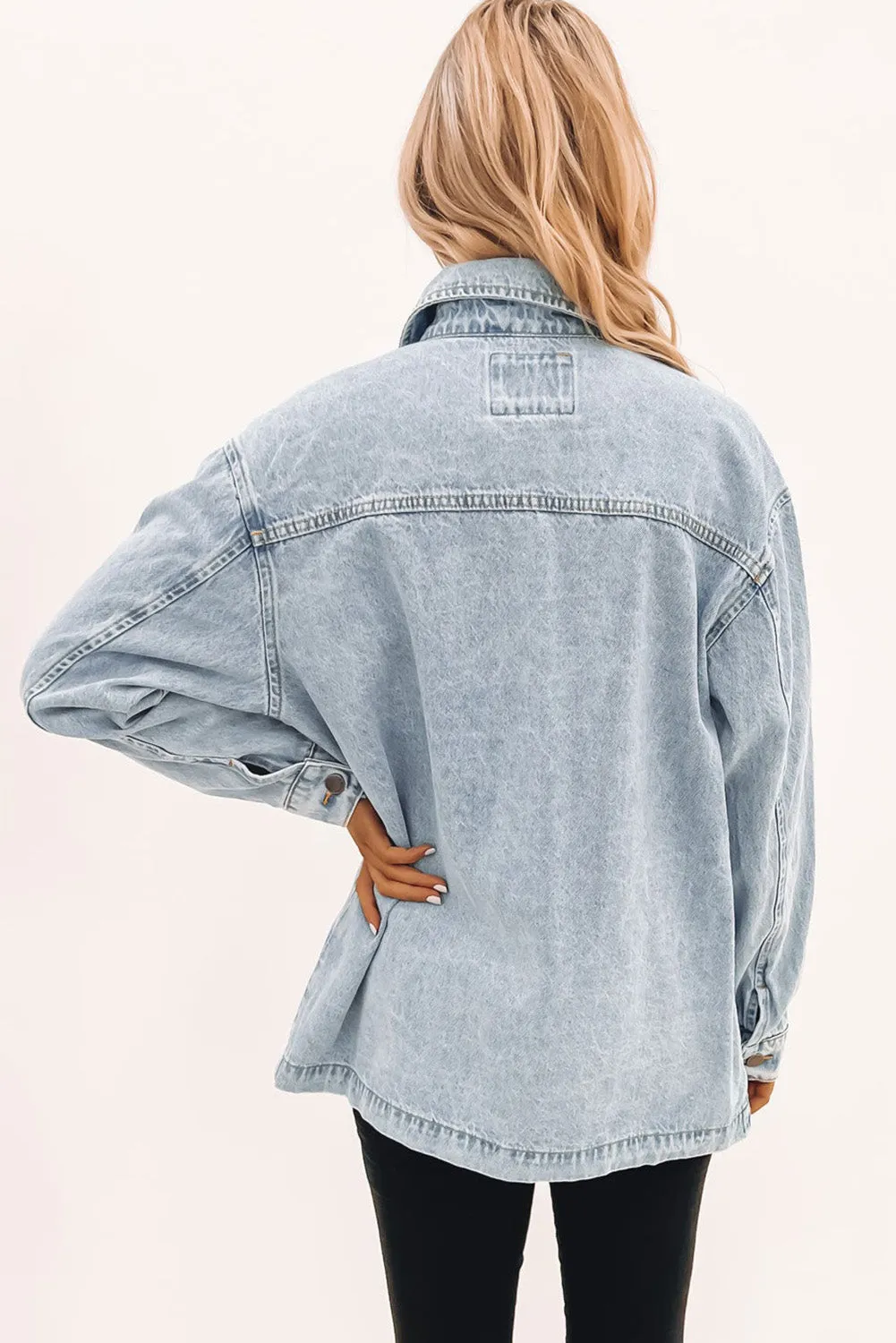 Acid Wash Flap Pocket Boyfriend Shacket