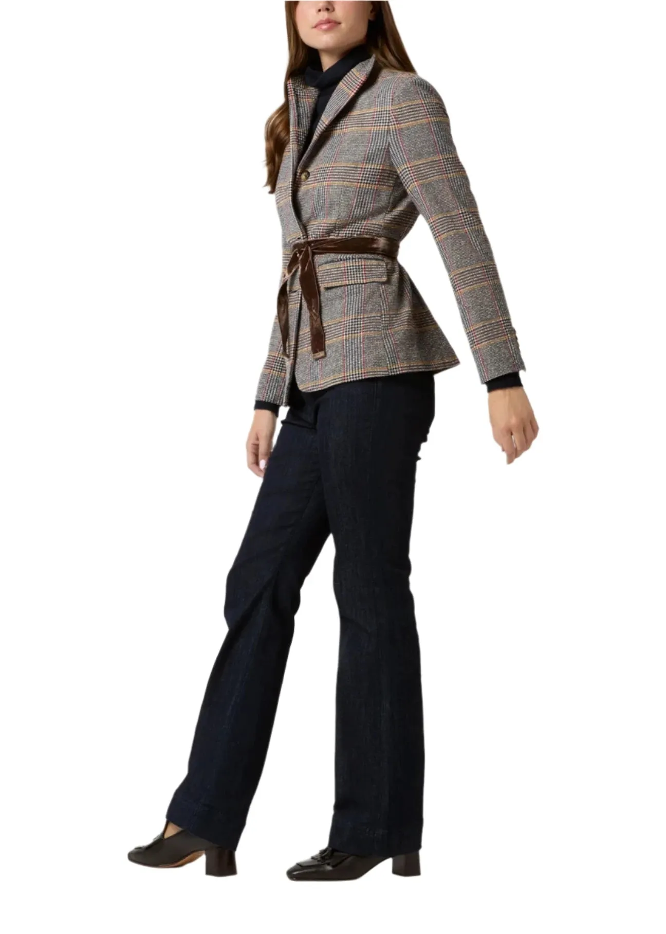 Amelia Blazer (Brown Red/Gold Glen Plaid)