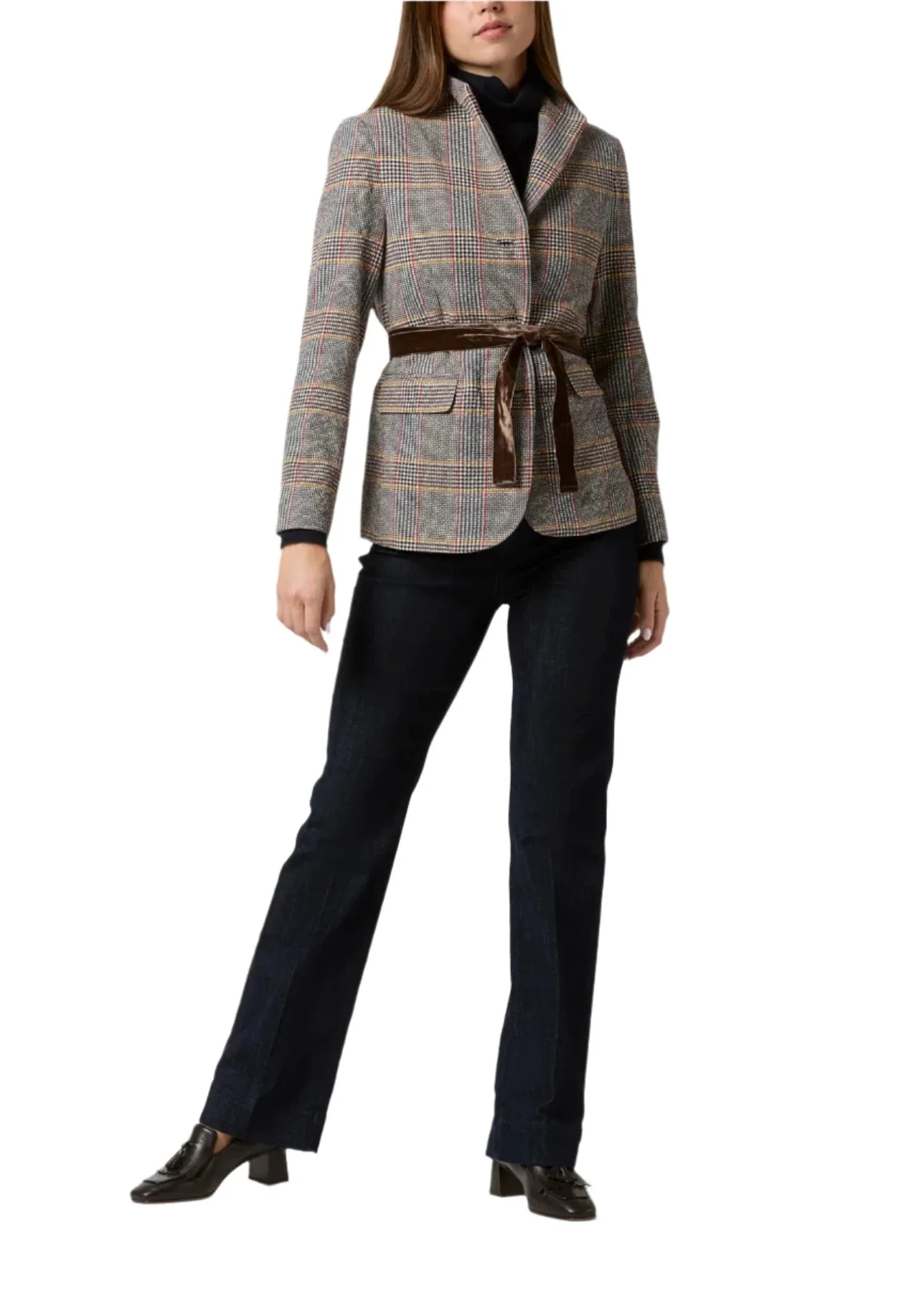 Amelia Blazer (Brown Red/Gold Glen Plaid)