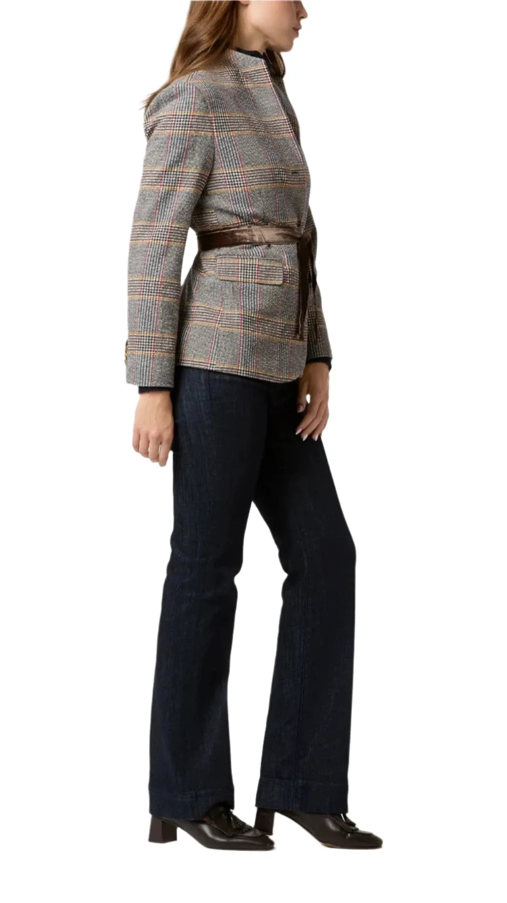 Amelia Blazer (Brown Red/Gold Glen Plaid)