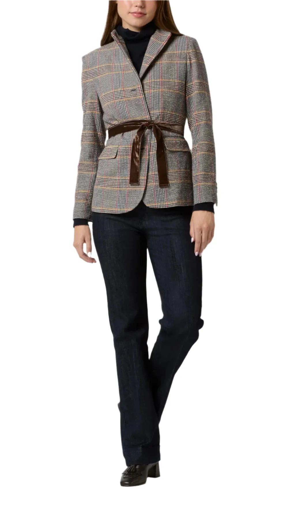 Amelia Blazer (Brown Red/Gold Glen Plaid)