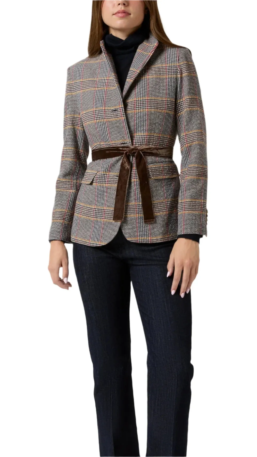 Amelia Blazer (Brown Red/Gold Glen Plaid)