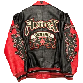 ARCHIVE Avirex New York Dragons Leather Jacket In Red & Black ( XL )