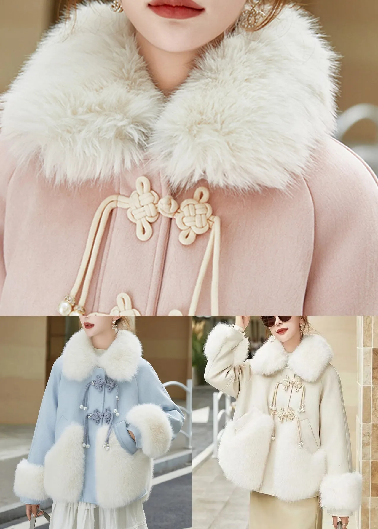 Art Blue Fur Collar Button Patchwork Duck Down Down Coats Winter RZ013