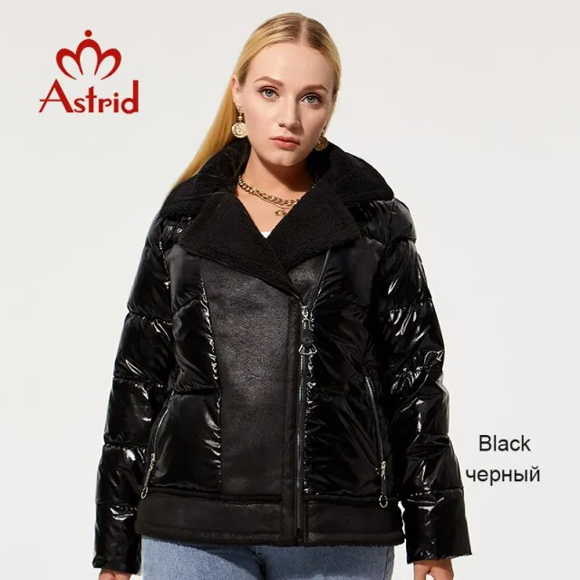 Astrid  Winter Women's Parkas Plus size Thick Cotton warm short Jackets Female Coats with Hooded leather Bio Fleece Outwear