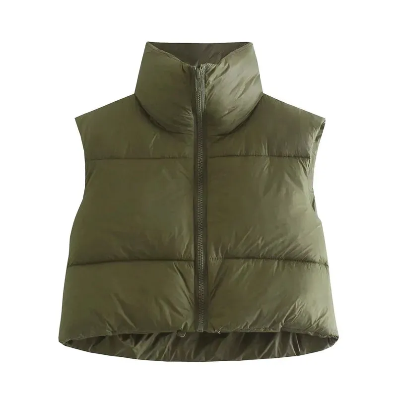 Autumn-Winter Fashion Ladies Vintage Puffer Vest Female Sleeveless Outerwear Coat