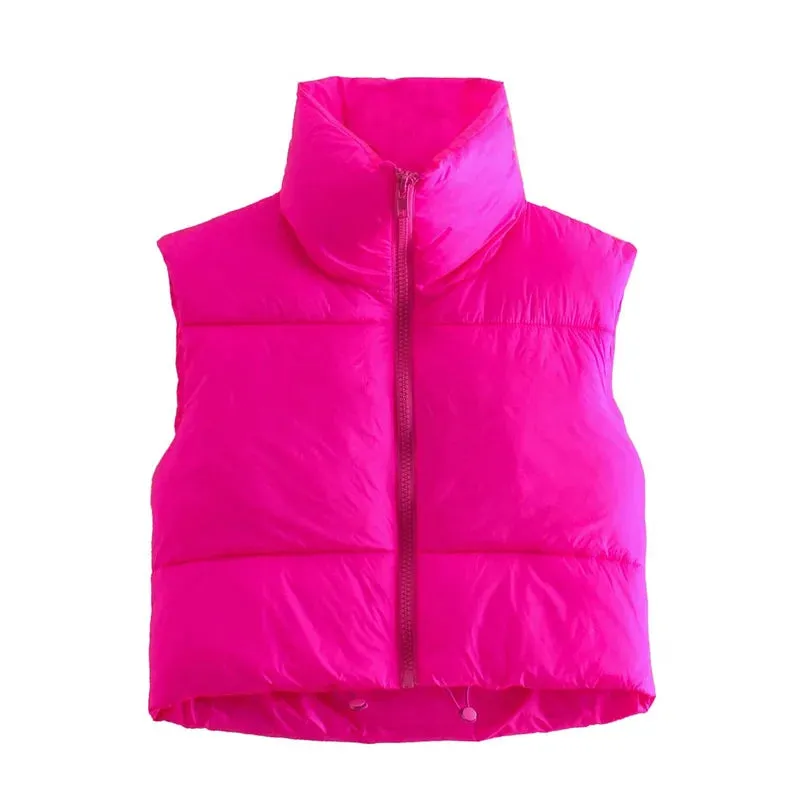 Autumn-Winter Fashion Ladies Vintage Puffer Vest Female Sleeveless Outerwear Coat