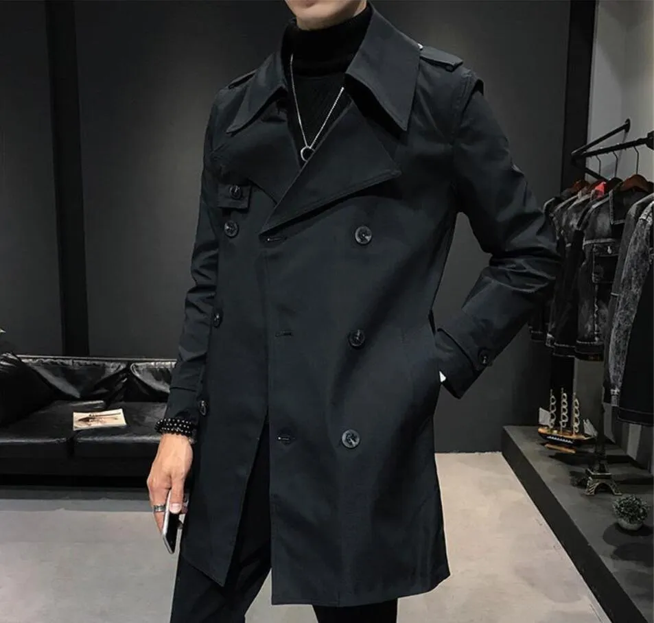 Autumn Winter Men's Jackets Double Breasted Medium-Long Trench Coat Male Solid Color Coats Fashion Windbreaker Outwears K53