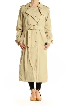 Beige Double Breasted Notch Lapel Trench Coat