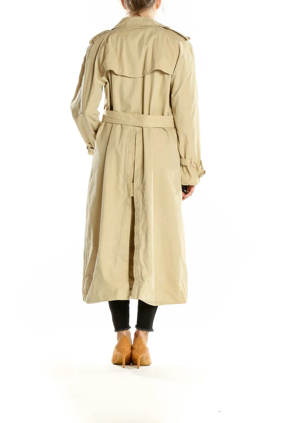 Beige Double Breasted Notch Lapel Trench Coat