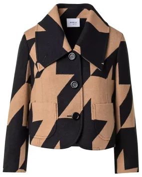 Black and Caramel Houndstooth Jacquard Jacket