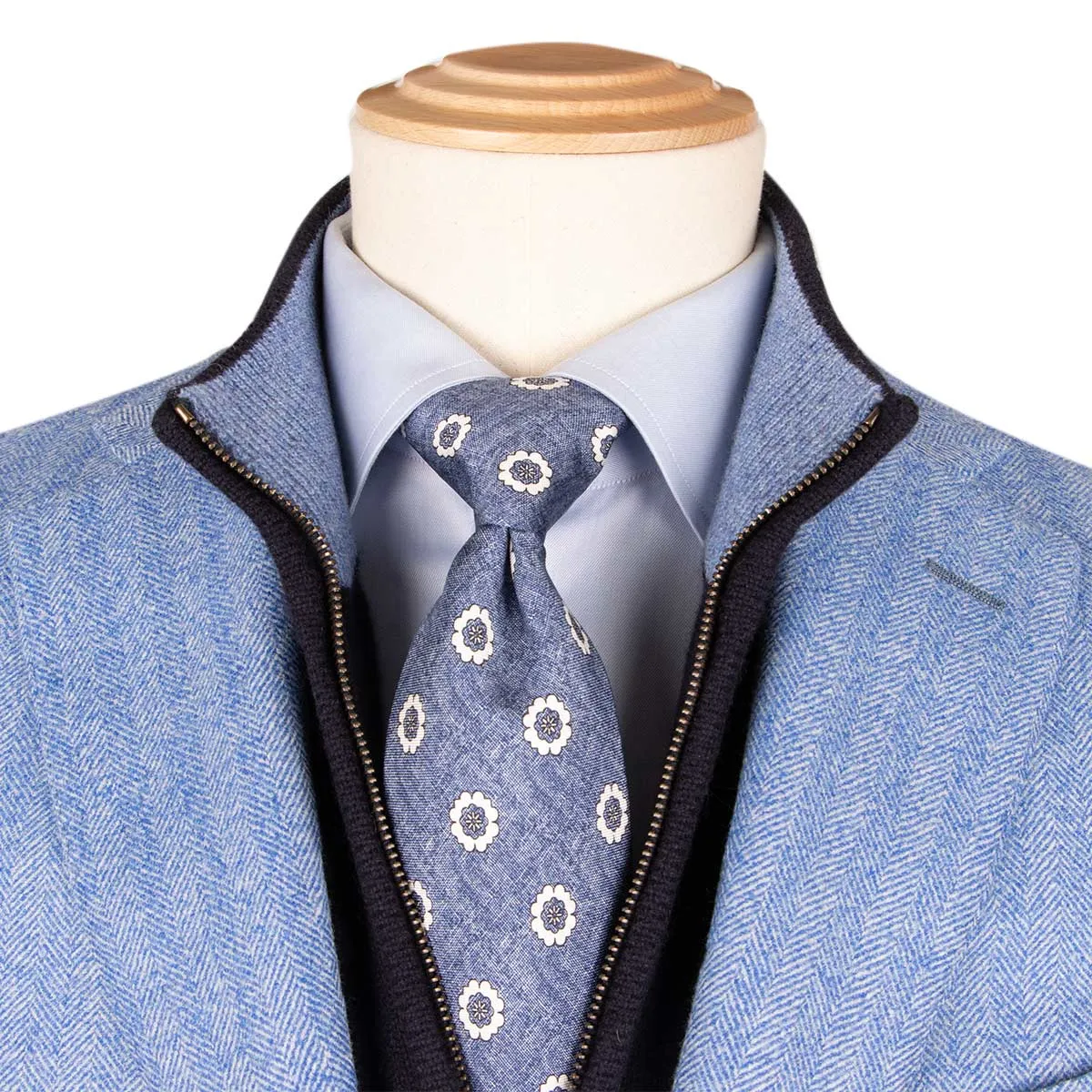 Blue Herringbone 100% Wool Jacket