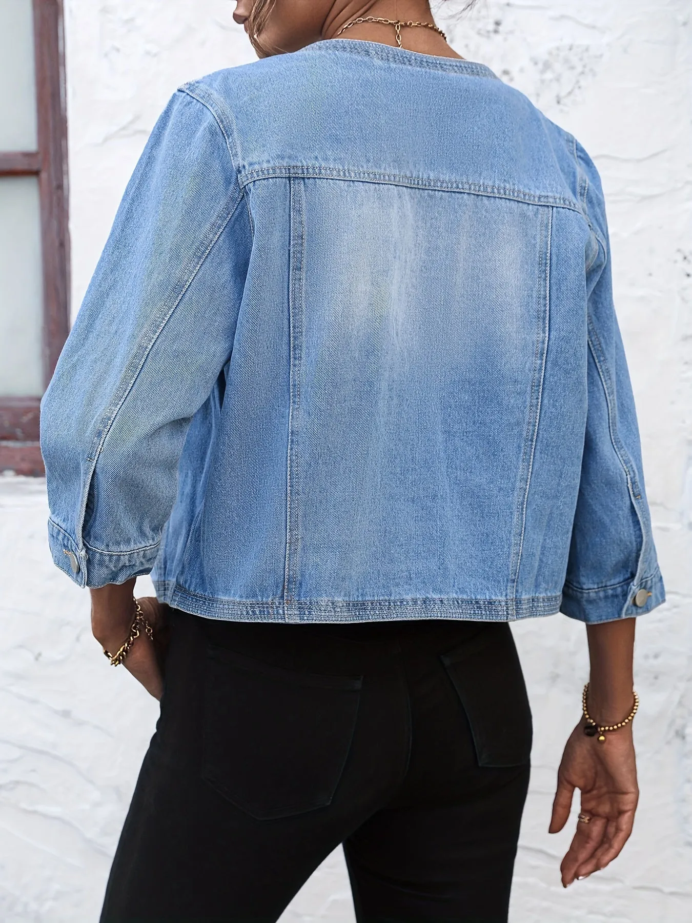 Blue Round Neck Denim Jackets