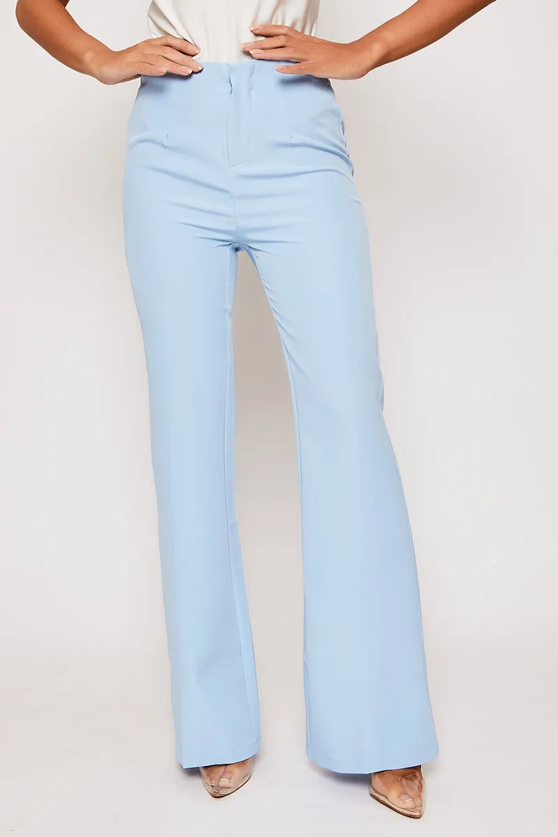 Brigitte - Blue Tailored High Waisted Flare Trousers