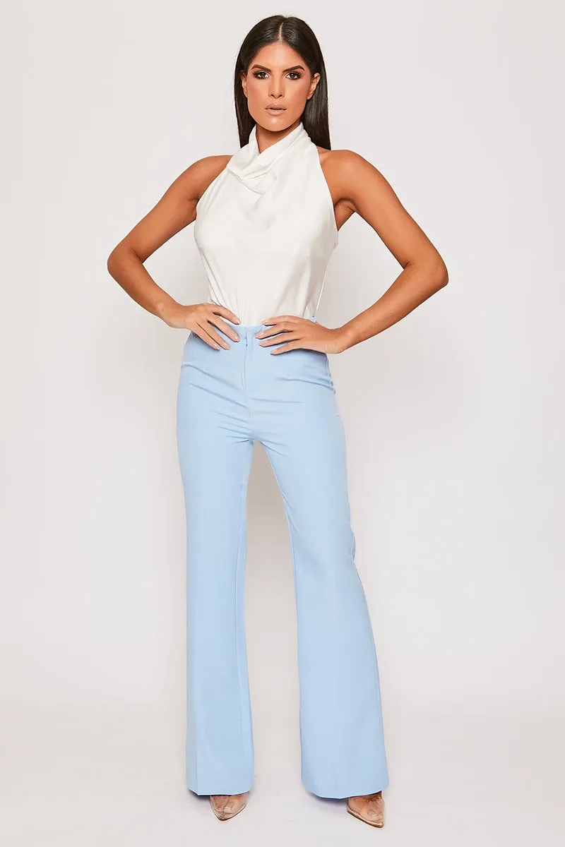 Brigitte - Blue Tailored High Waisted Flare Trousers