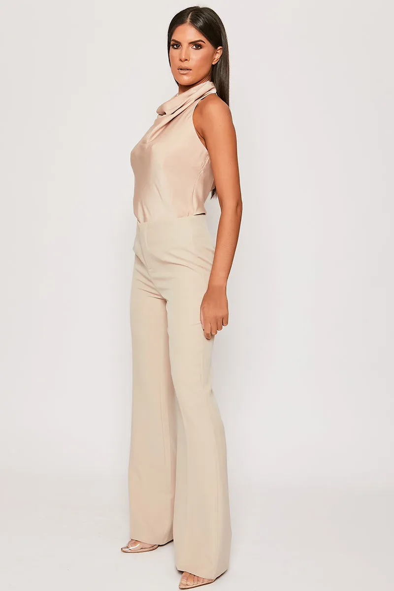 Brigitte - Nude Tailored High Waisted Flare Trousers