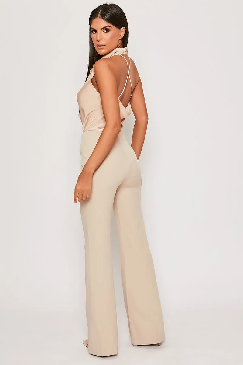 Brigitte - Nude Tailored High Waisted Flare Trousers