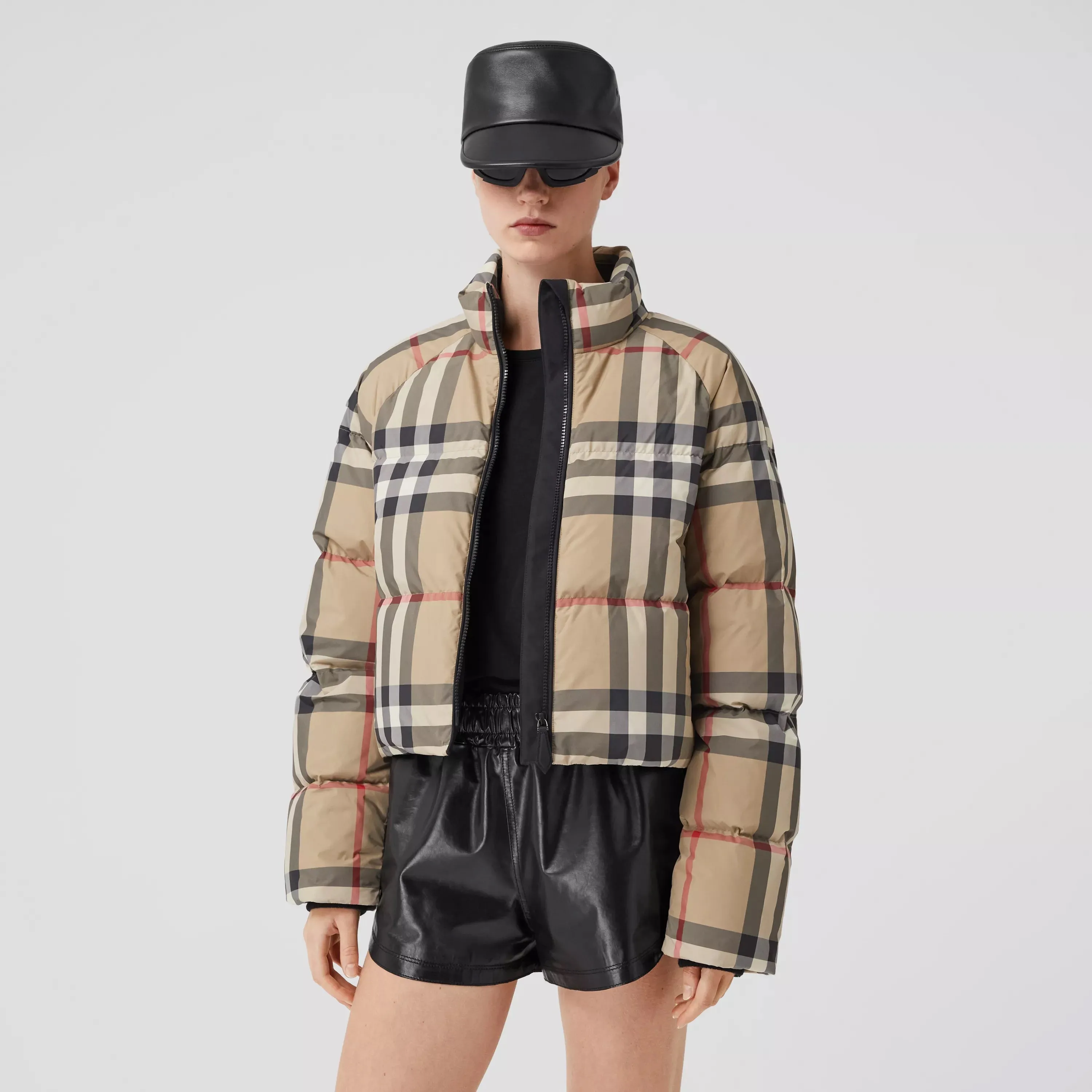 BURBERRY ALSHAM CHECK CROP DOWN JACKET