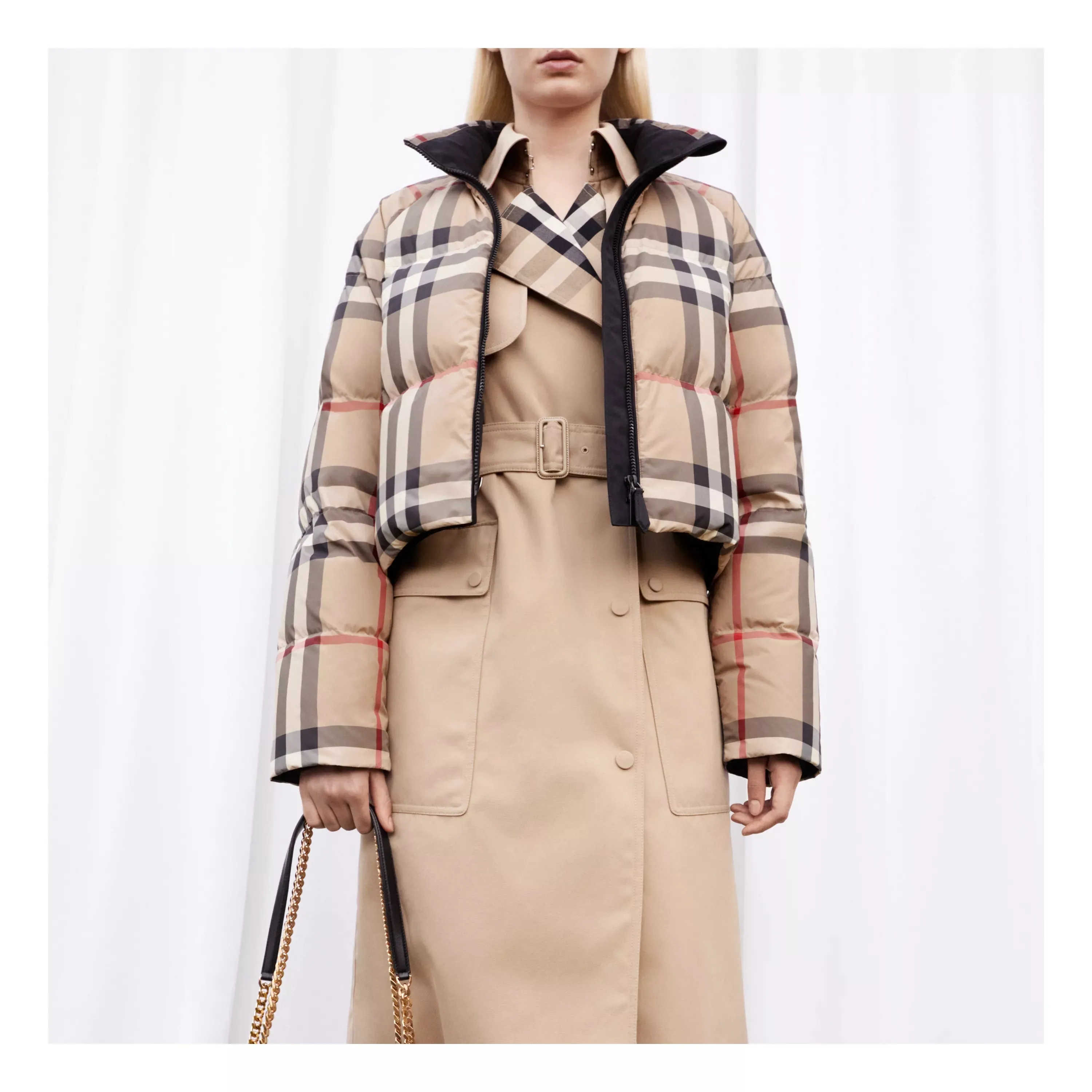 BURBERRY ALSHAM CHECK CROP DOWN JACKET