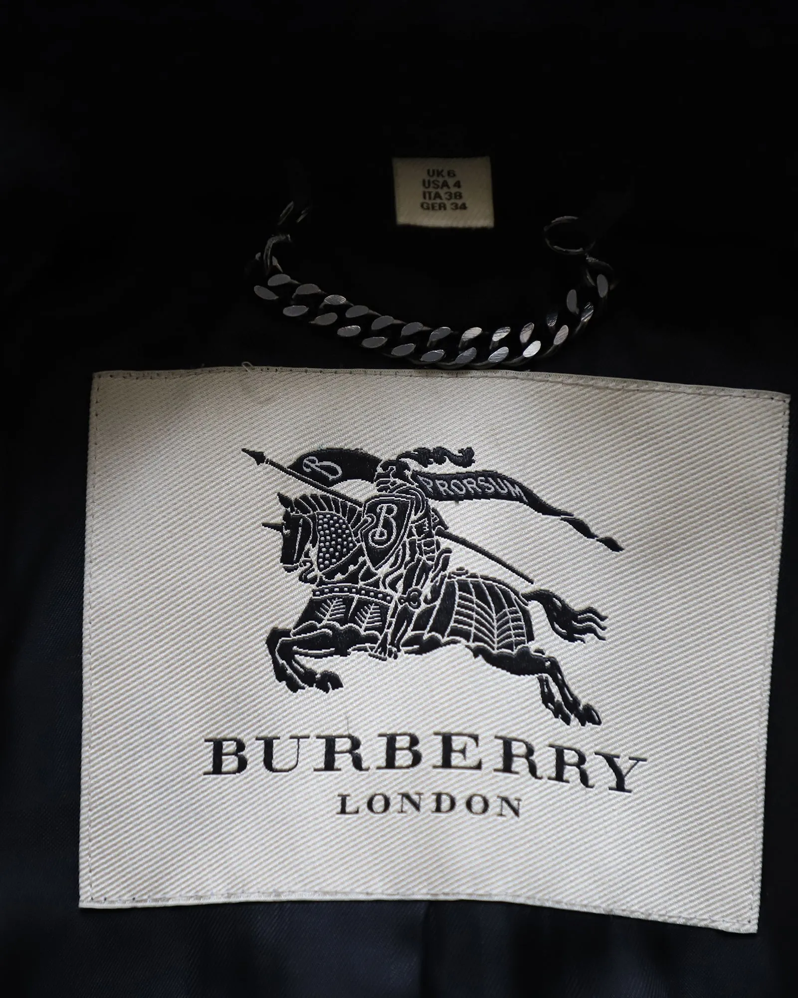 Burberry Double-Breasted Trench Coat with Leather Detail in Black Wool