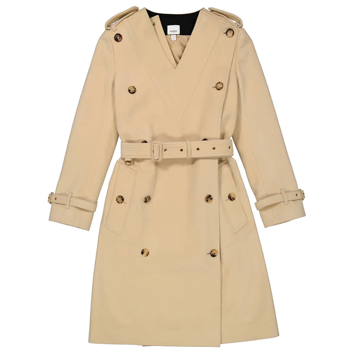 BURBERRY SOFT FAWN V-NECK CASHMERE WOOL BLEND TRENCH COAT