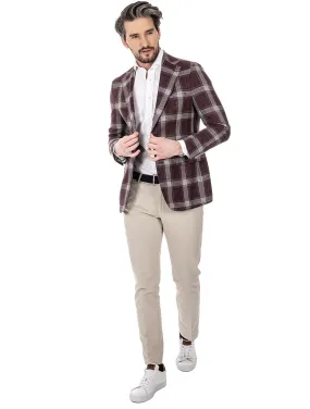 Burgundy Check Unstructured Jacket Burgundy