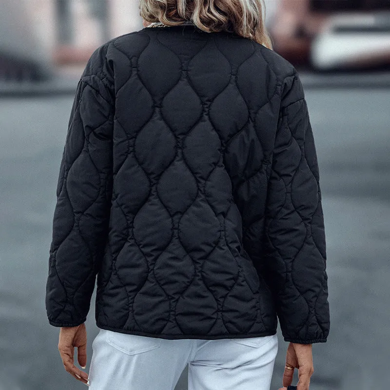 Button-Down Slim Solid Color Warm Long-Sleeved Padded Jacket Coat Wholesale Women Top