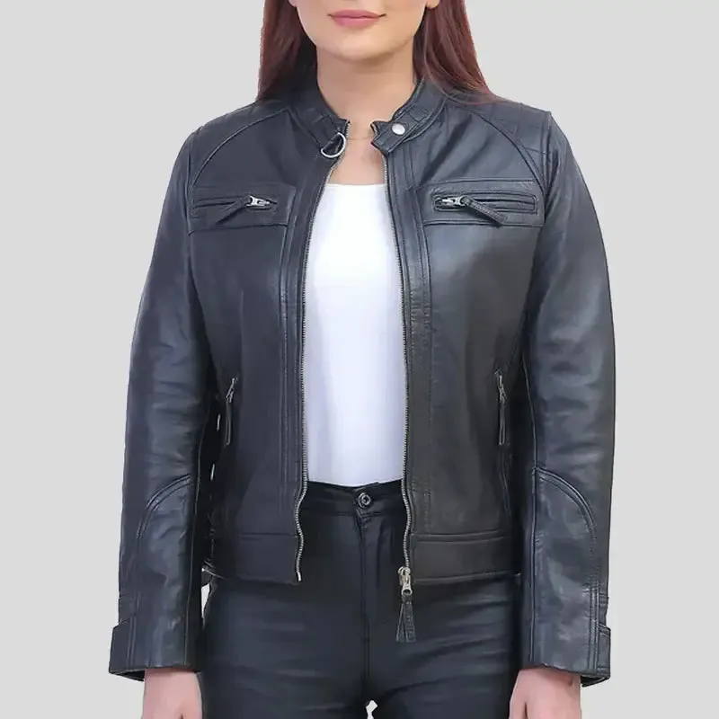 Callie Black Cafe Racer Leather Jacket