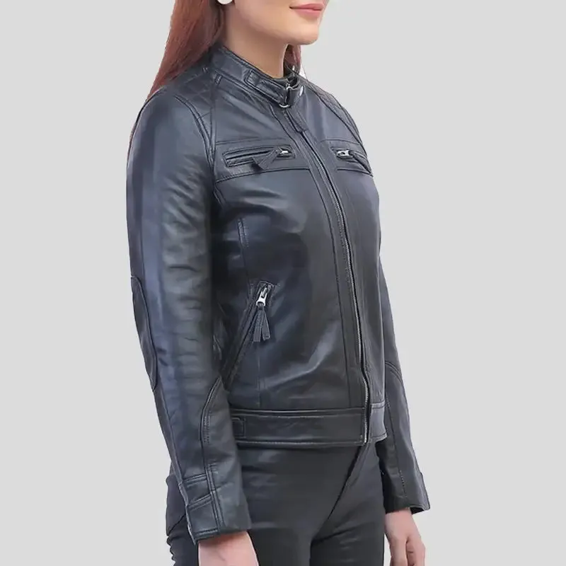 Callie Black Cafe Racer Leather Jacket