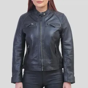 Callie Black Cafe Racer Leather Jacket