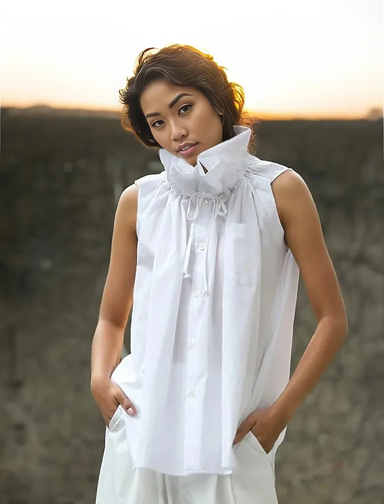 Casual Minimal Goth Ruffled Design White Blouse