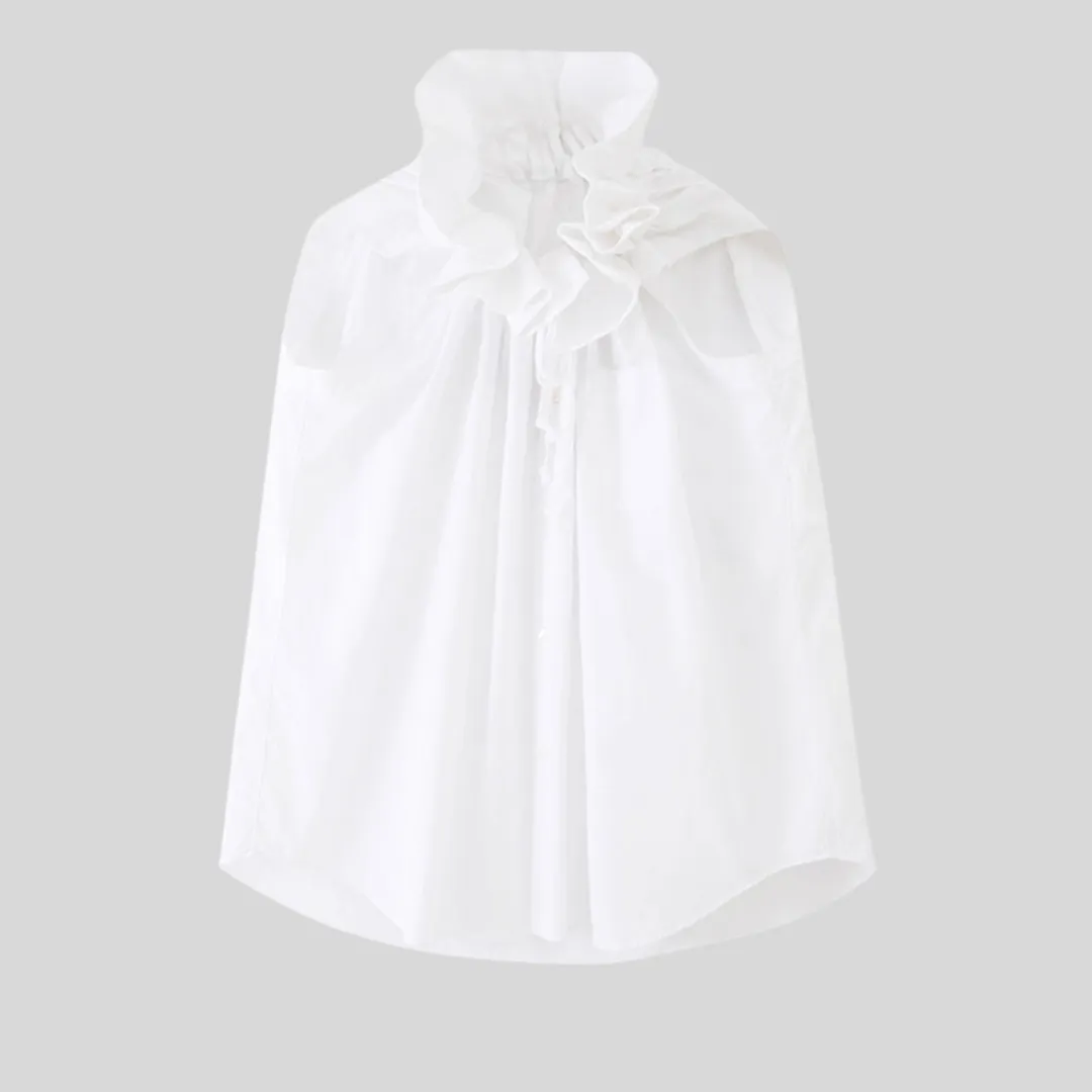 Casual Minimal Goth Ruffled Design White Blouse