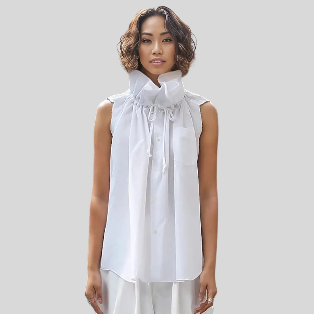 Casual Minimal Goth Ruffled Design White Blouse