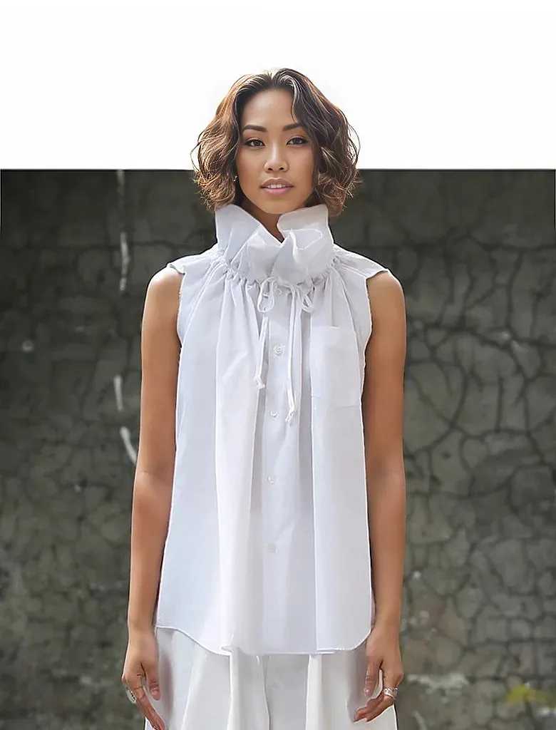 Casual Minimal Goth Ruffled Design White Blouse