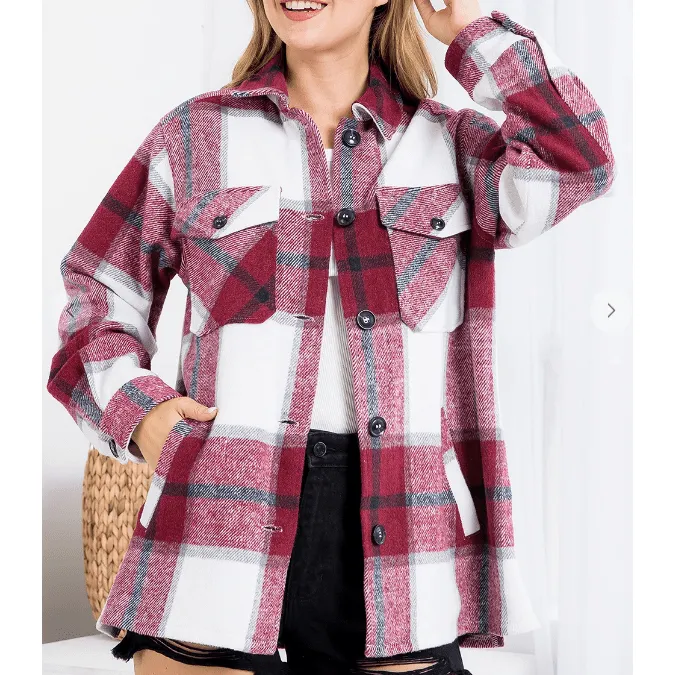 Checkered Oversized  Button Down Jacket