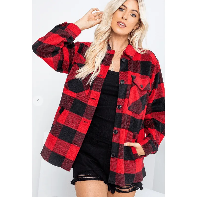 Checkered Oversized  Button Down Jacket