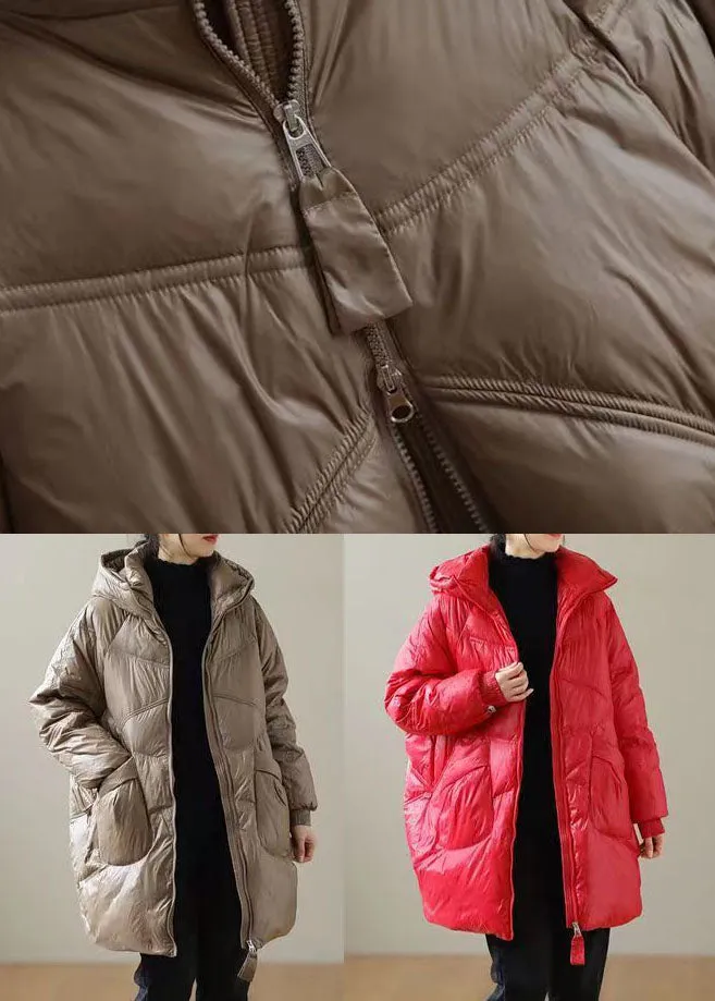 Chocolate Trendy Duck Down Down Coats Zip Up Pockets Winter