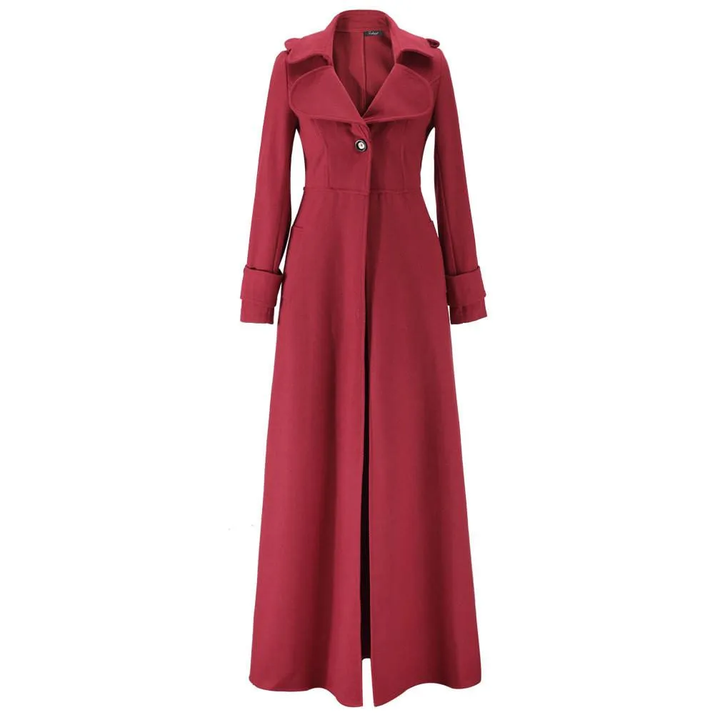 Clearance Turn-down Collar Woolen Slim Full Length Coat