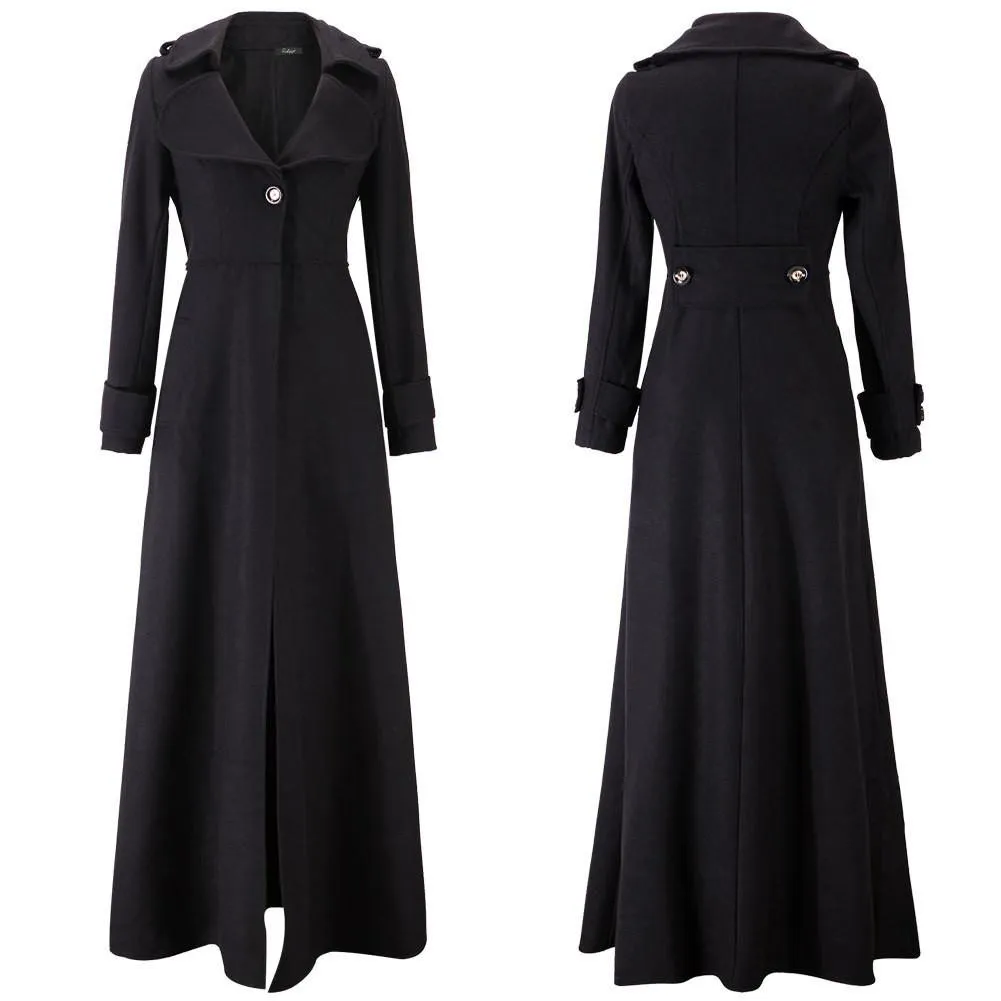 Clearance Turn-down Collar Woolen Slim Full Length Coat