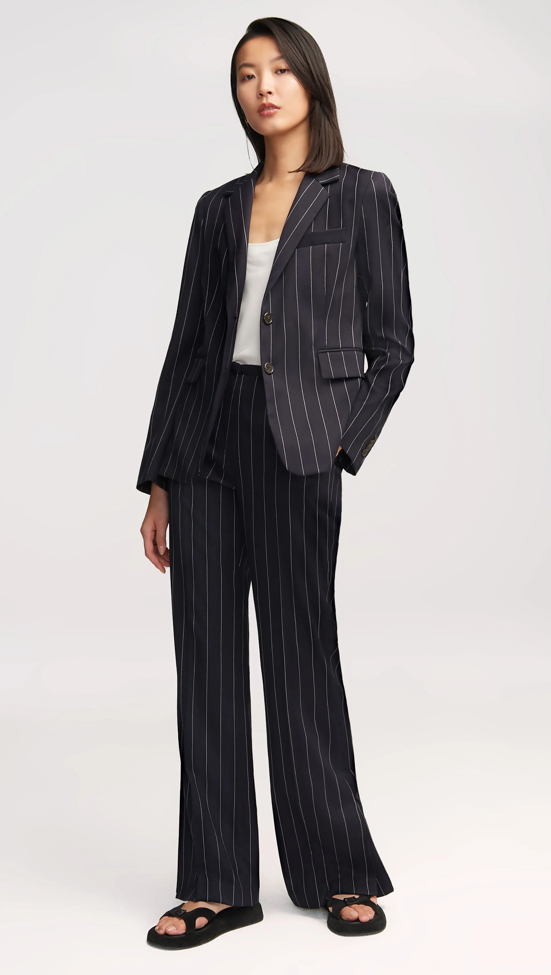 Copain Blazer in Stretch Wool | Navy Pinstripe