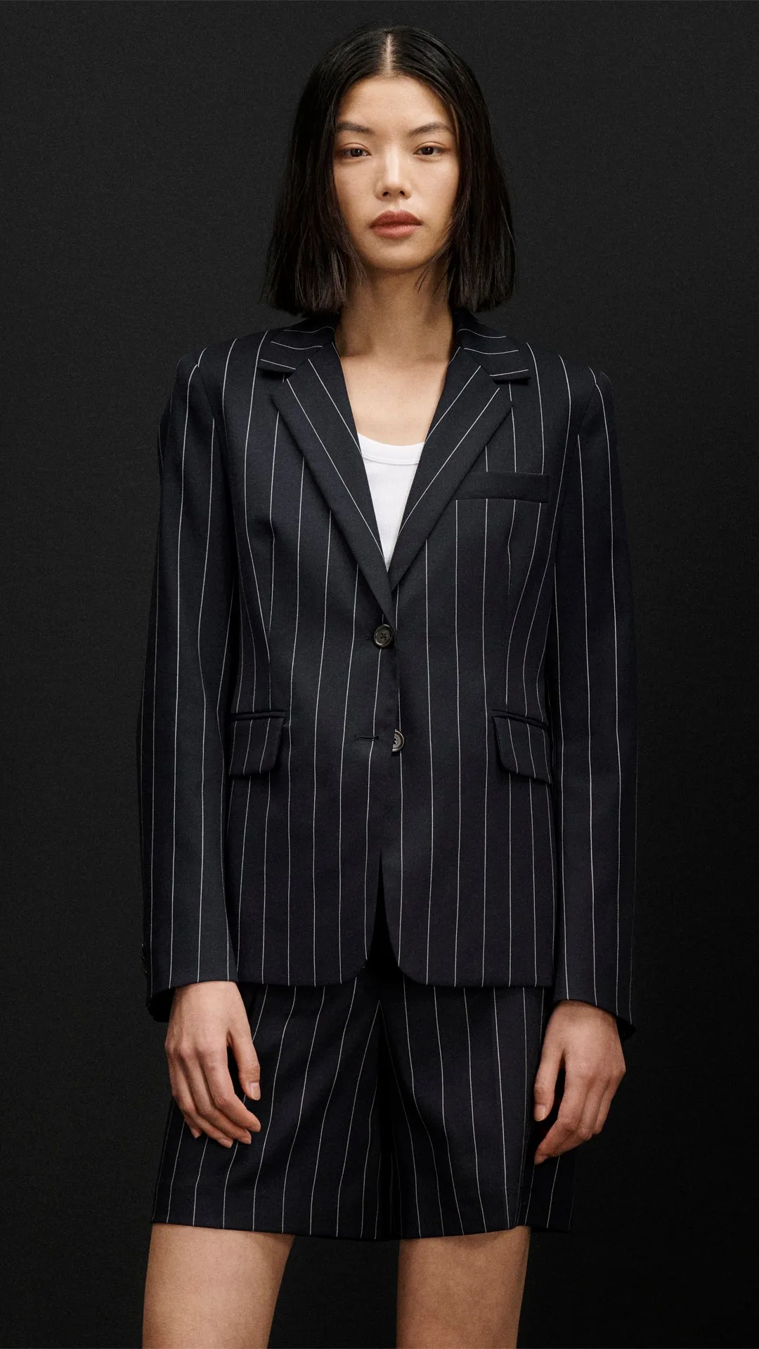 Copain Blazer in Stretch Wool | Navy Pinstripe