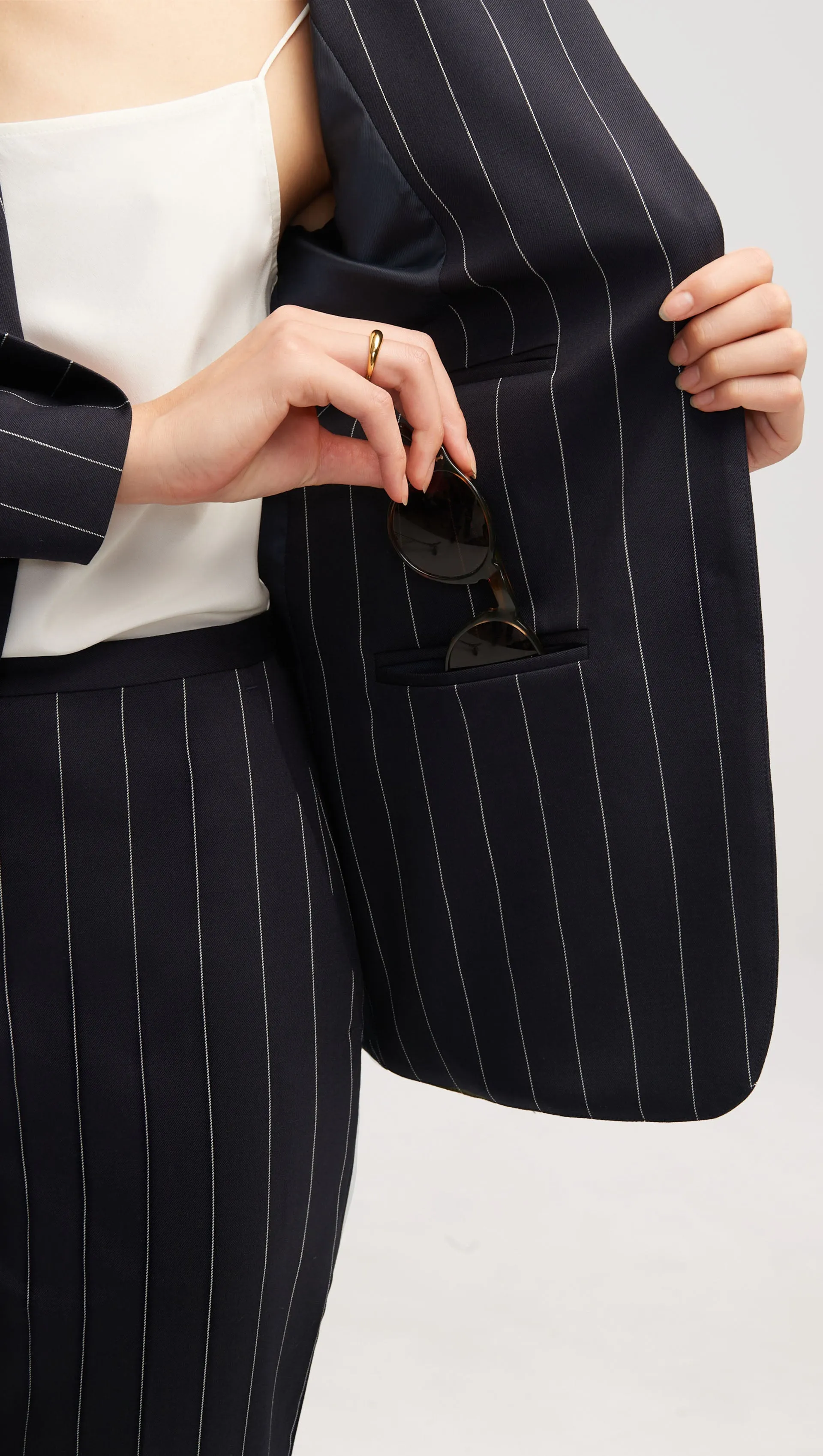 Copain Blazer in Stretch Wool | Navy Pinstripe