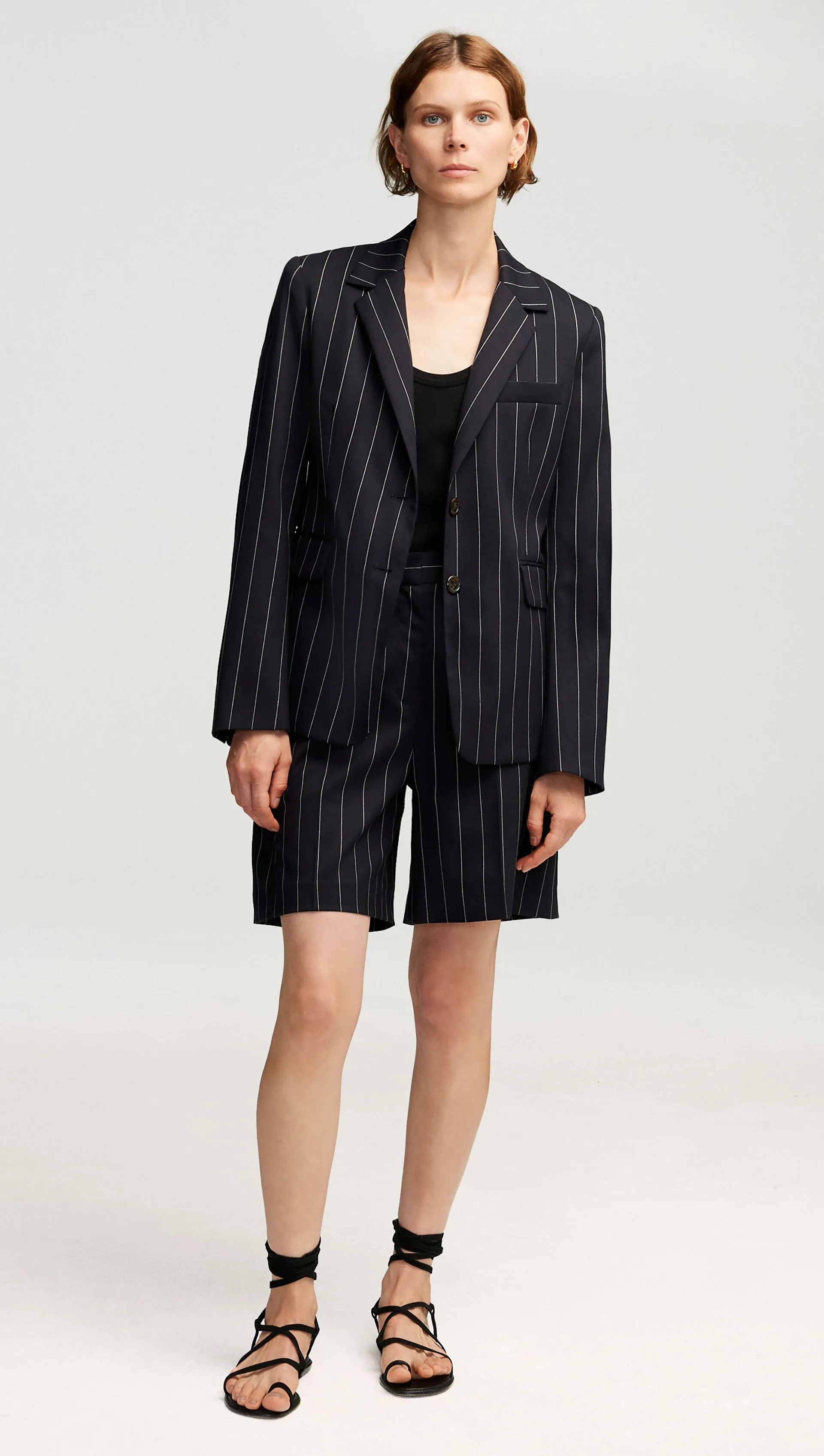 Copain Blazer in Stretch Wool | Navy Pinstripe