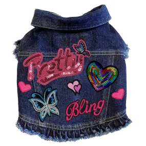 Custom Pretty Butterflies Denim Dog Jacket With Ruffles