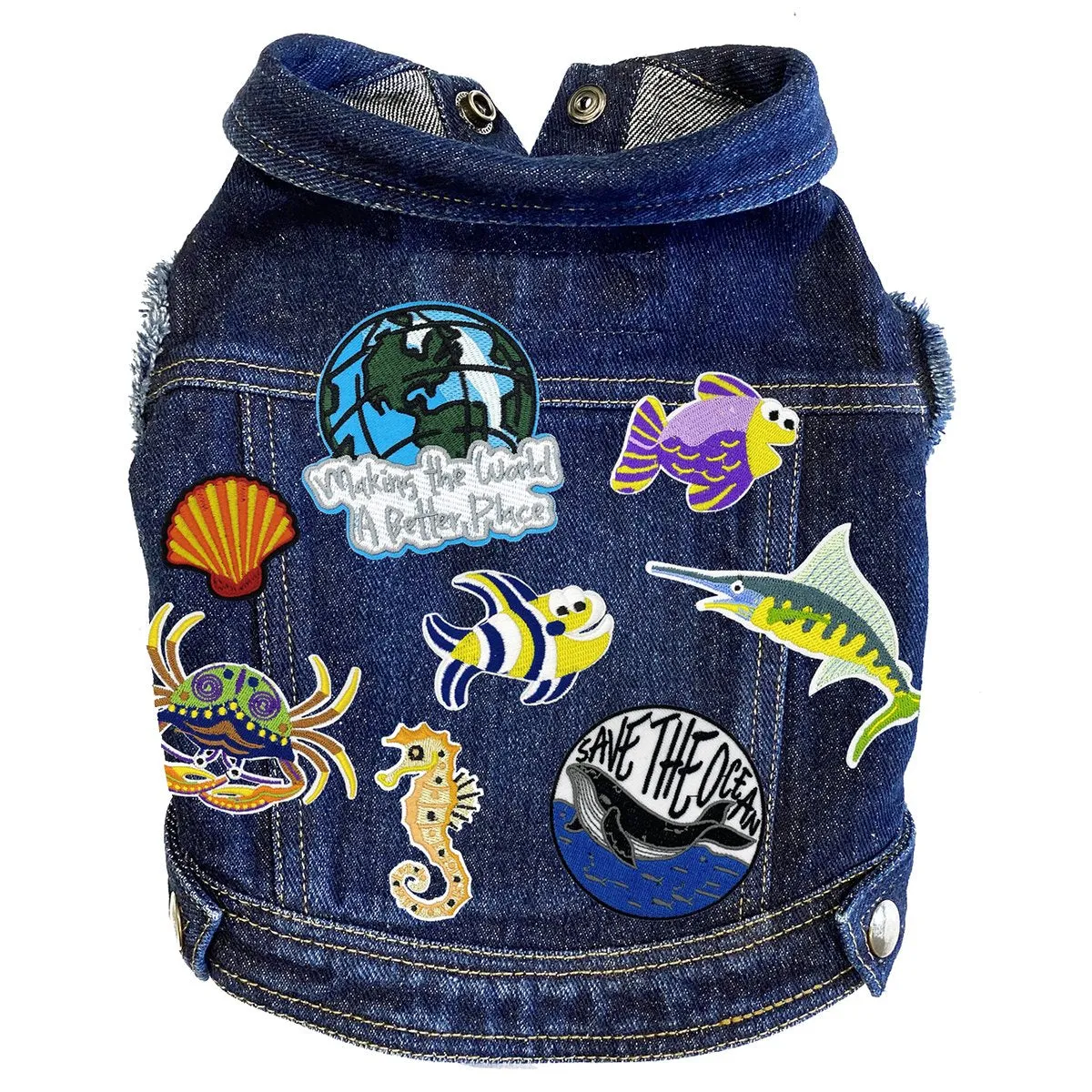 Custom Save The Ocean Denim Dog Jacket