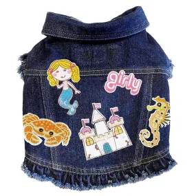 Custom Under The Sea Denim Dog Jacket With Ruffles