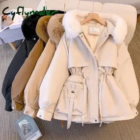 Cyflymder WINTER OUTFITS New Fashion Women Winter Jacket Fake Fur Collar Oversized Long Coat Hooded Warm Lining Female Puffer Jacket Parkas Mujer